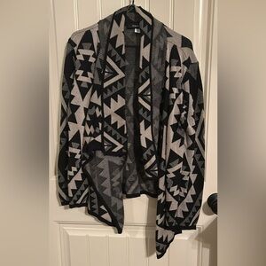 Cropped Geometric Print Open Front Cardigan